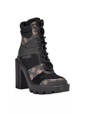 GUESS Women's Tadbit Logo Lug Sole Fashion Lace-up Booties